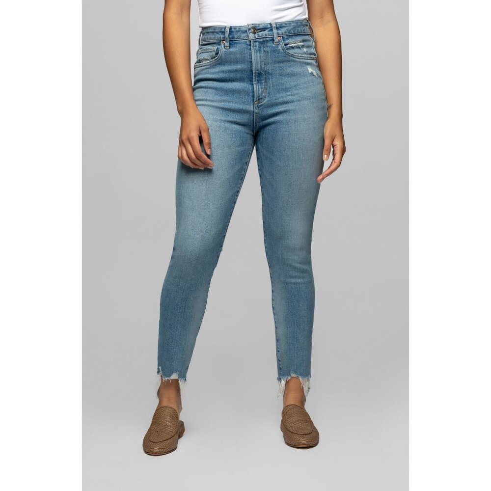 REVTOWN Sky-High Slim Jeans All Day Indigo Organic Cotton Raw Hem Womens 28